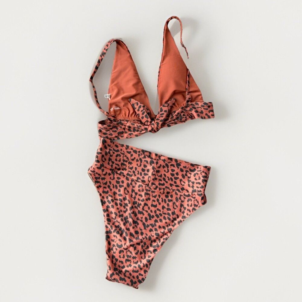 Aerie Brown Animal Print Bikini Size XS High Rise Swimsuit Triangle - Picture 6 of 6